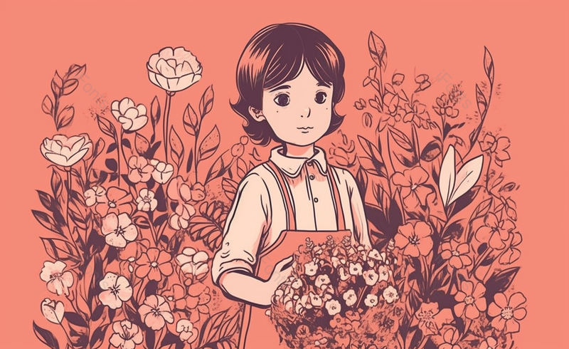 鲜花围绕的女人手绘小清新人物原创插画,插画/手绘图,插画/手绘图库,插画/手绘图下载,插画/手绘